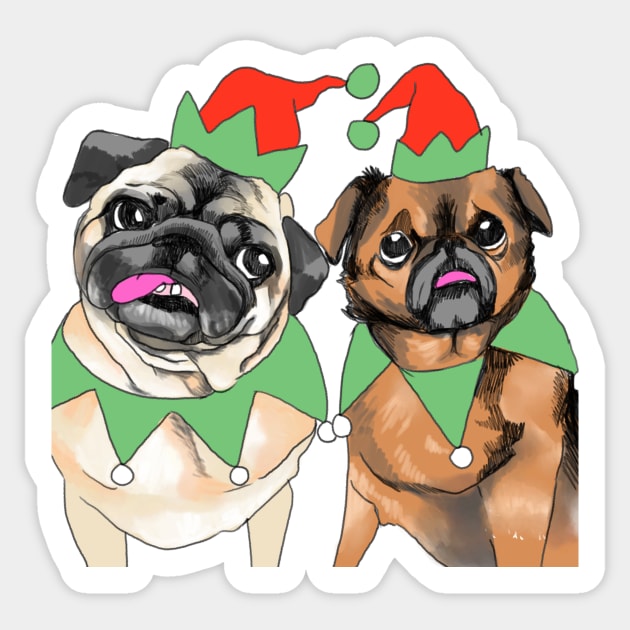 Pug Xmas elves Sticker by MightyFam